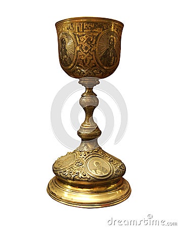 Vintage golden church utensil isolated over white Stock Photo