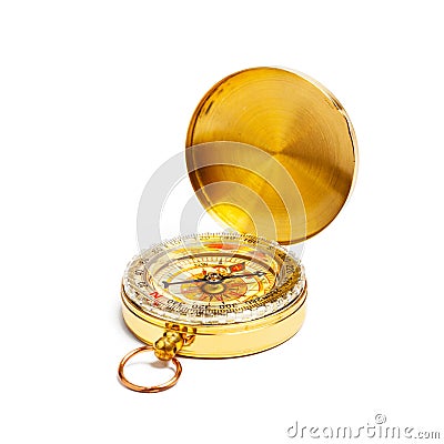 Vintage golden compass isolated Stock Photo