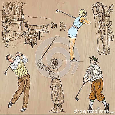 Vintage Golf and Golfers - Hand drawn vectors, freehands Vector Illustration