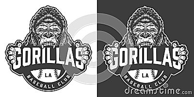 Vintage gorillas baseball club logotype Vector Illustration