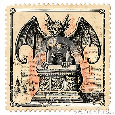 Vintage Gothic Demon Stamp With Symbolic Elements Cartoon Illustration