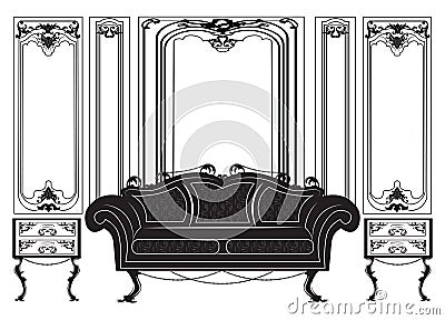 Vintage Gothic style furniture set Vector Illustration