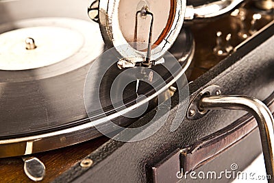 Vintage gramophone with a vinyl Stock Photo