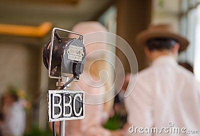 Vintage grampian retro bbc microphone at a retro event Editorial Stock Photo