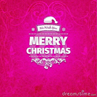 Vintage grange retro flat style trendy Merry Christmas card Vector Illustration