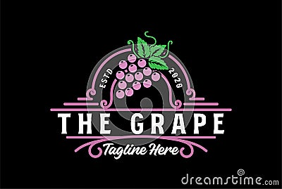 Vintage Grape Fruit Badge Emblem for Craft Beer Wine or Farm Logo Design Vector Illustration