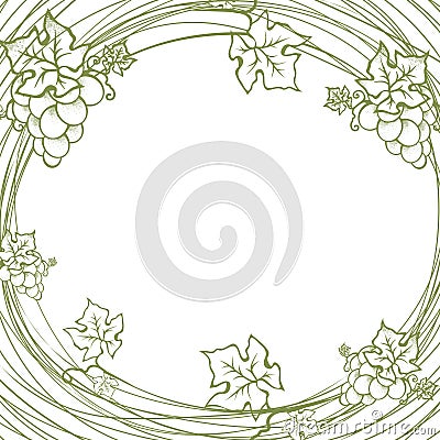 Vintage Grape Round Frame Vector Illustration