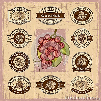 Vintage grapes stamps set Vector Illustration