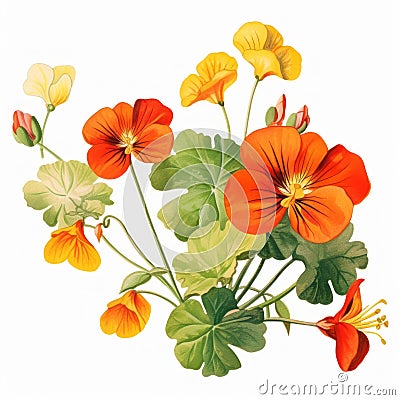 Vintage Graphic Design Bouquet: Orange And Yellow Flowers Cartoon Illustration