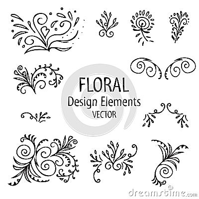 Vintage graphic set of floral elements. floral shapes on white background. Vector illustration. Vector Illustration