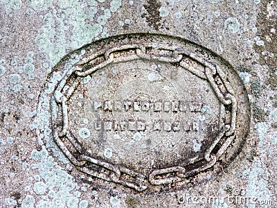 Vintage gravestone inscription circle marking Stock Photo