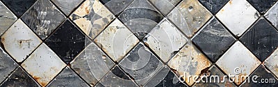 Vintage Gray and White Patchwork Chessboard Lozenge Tile Pattern on Worn Concrete Wall - Seamless Retro Texture Background Stock Photo