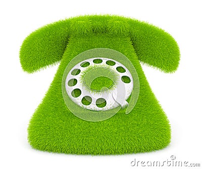Vintage green phone of grass. Icon 3D Cartoon Illustration