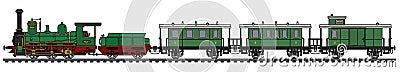 Vintage green steam passenger train Vector Illustration