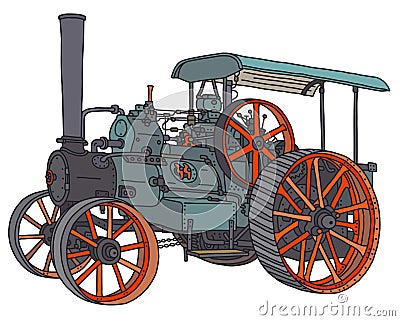 The vintage green traction engine Vector Illustration