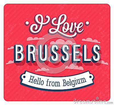 Vintage greeting card from Brussels - Belgium. Vector Illustration
