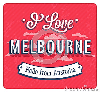 Vintage greeting card from Melbourne - Australia. Vector Illustration