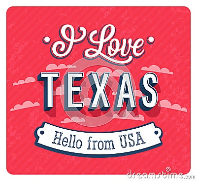 Vintage greeting card from Texas - USA. Vector Illustration