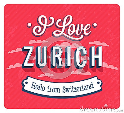 Vintage greeting card from Zurich - Switzerland. Vector Illustration