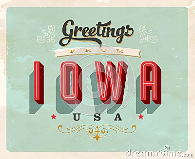 Vintage greetings from Iowa Vacation Postcard. Stock Photo