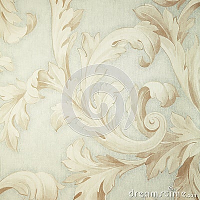 Vintage grey victorian wallpaper with beige baroque vignette Stock Photo