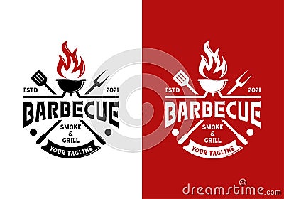 Vintage grill barbecue, restaurant logo design inspiration template Vector Illustration