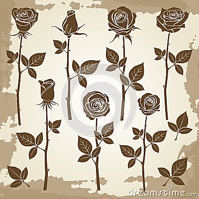 Vintage grunge rose silhouettes Vector Illustration