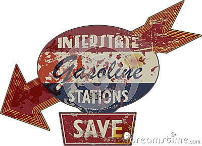 Vintage grungy american interstate highway gas station sign, retro distressed and weathered vector illustration Vector Illustration