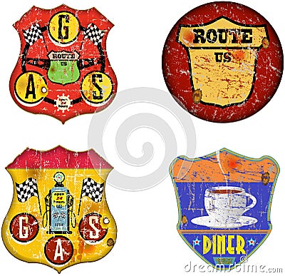 Vintage grungy american route 66 sign template, retro grungy vector illustration Vector Illustration