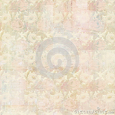 Vintage Grungy Antique Collage Background with flowers, and ephemera Stock Photo