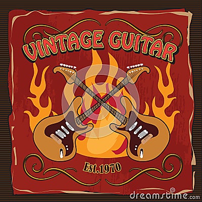 Vintage guitar rock poster t-shirt hand drawn Vector Illustration