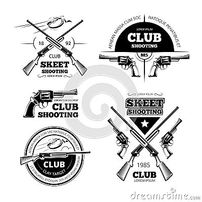 Vintage gun club vector labels, logos, emblems set Vector Illustration