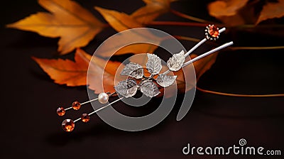 Vintage Hair Pin With Leaf - Light Silver And Dark Amber Style Stock Photo