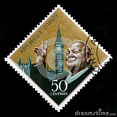 Vintage Haiti Postage Stamp With Portrait of Winston Churchill Editorial Stock Photo