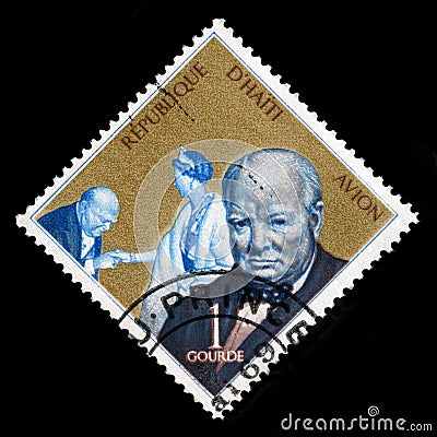 Vintage Haiti Postage Stamp With Portrait of Winston Churchill Editorial Stock Photo