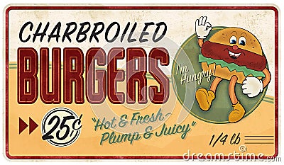 Vintage hamburger Tin Sign Advertisement Retro Stock Photo