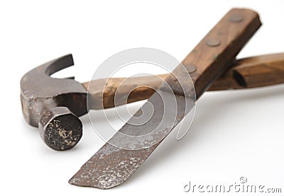 Vintage Hammer and Knife Stock Photo