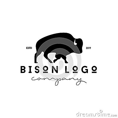 Vintage hand drawing bison logo vector icon logo Vector Illustration