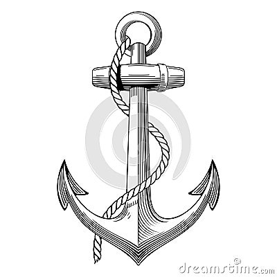 Vintage hand drawn anchor. Nautical, Navy illustration Vector Illustration