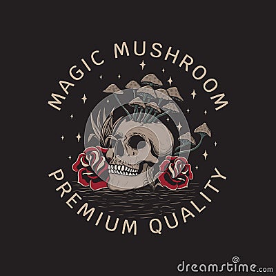 Vintage hand drawn magic mushroom Vector Illustration