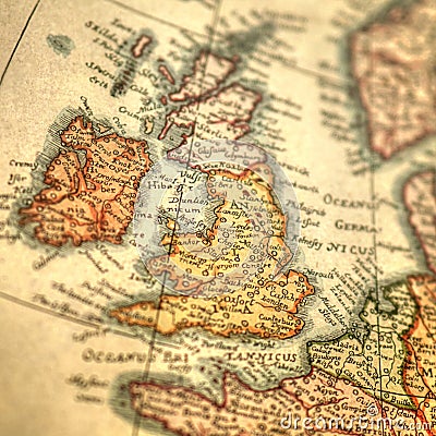 Vintage hand drawn map of Great Britain and Ireland islands Stock Photo