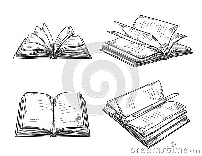 Vintage hand drawn sketch set of books retro black and white drawing line graphic design vector Vector Illustration