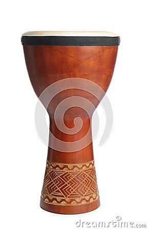 Vintage hand drum isolated on white. Percussion musical instrument Stock Photo