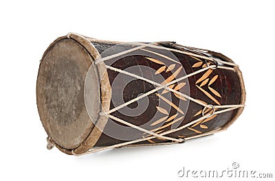 Vintage hand drum isolated on white. Percussion musical instrument Stock Photo