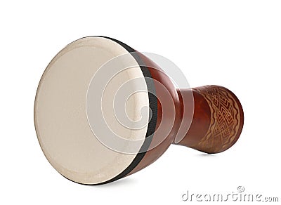 Vintage hand drum isolated on white. Percussion musical instrument Stock Photo