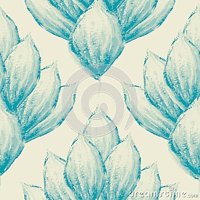 Vintage hand painted blue watercolour petals in damask style design. Seamless vector pattern on cream background. Great Vector Illustration