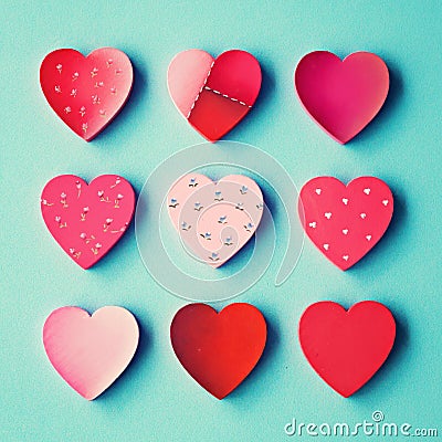 Vintage Hand Painted Hearts Stock Photo