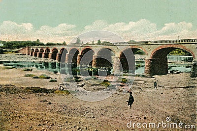 Vintage hand tinted photo Fitzgerald Bridge also known as the Bund Garden Bridge poona now Pune Editorial Stock Photo