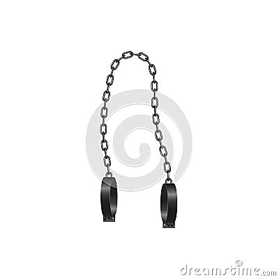 Vintage handcuffs and steel chain Vector Illustration
