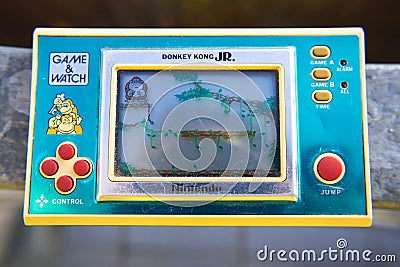 Vintage handheld electronic Nintendo game Donkey Kong JR. Editorial Stock Photo